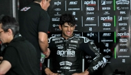 Aprilia Racing's Spanish rider Jorge Martin reacts during the first day of the 2025 MotoGP pre-season test at the Sepang International Circuit in Sepang on February 5, 2025. (Photo by MOHD RASFAN / AFP)