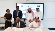 Ambassador of the Republic of Angola to Qatar, H E António Coelho Ramos da Cruz along with other officials witnessing the MoU signing by Second Vice-Chairman of Qatar Chamber, Rashid bin Hamad Al Athba, and President of the Angola Chamber of Commerce, and Industry, Eng. Vicente Soares.