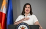 Philippine Vice President Sara Duterte gives a statement on impeachment complaints filed against her at her office in Mandaluyong, Metro Manila on February 7, 2025. Photo by JAM STA ROSA / AFP