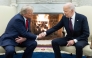 (Files) US President Joe Biden shakes hands with US President-elect Donald Trump during a meeting in the Oval Office of the White House in Washington, DC, on November 13, 2024. (Photo by SAUL LOEB / AFP)
 