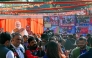 Journalists gather at Bharatiya Janata Party state headquarters in New Delhi on February 8, 2025, as BJP leads in Delhi legislative assembly polls. (Photo by Arun SANKAR / AFP)