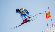 US's Breezy Johnson competes in the Women's Downhill event of the Saalbach 2025 FIS Alpine World Ski Championships in Hinterglemm on February 8, 2025. (Photo by Fabrice COFFRINI / AFP)