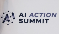 This photograph shows the logo of the Artificial Intelligence (AI) Action Summit, at the Grand Palais, in Paris, on February 10, 2025. (Photo by Ludovic MARIN / AFP)