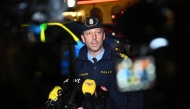 Henrik Dahlstroem, commander and responsible for the special event that was initiated after the school shooting in Orebro speaks in Orebro, Sweden, on February 9, 2025. Photo by Claudio BRESCIANI / TT News Agency / AFP