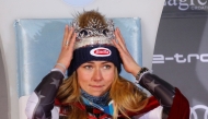 Mikaela Shiffrin of the U.S. celebrates with a crown after winning the Women's Slalom REUTERS/Borut Zivulovic