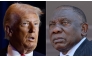 (COMBO) This combination of file pictures created on February 7, 2025 shows US President Donald Trump (L) speaking in Washington, DC, on February 6, 2025, and South African President Cyril Ramaphosa attending Mozambique President-elect Daniel Chapo's inauguration in Maputo on January 15, 2025. (Photo by Ting Shen and ALFREDO ZUNIGA / AFP)