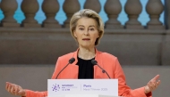 European Commission President Ursula von der Leyen speaks during a plenary session at the Artificial Intelligence (AI) Action Summit, at the Grand Palais, in Paris, on February 11, 2025. (Photo by Ludovic MARIN / AFP)