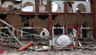 This picture shows the former restaurant area of the now heavily damaged Deira Hotel in western Gaza City, on February 11, 2025, amid the current ceasefire deal. (Photo by Bshar Taleb / AFP)