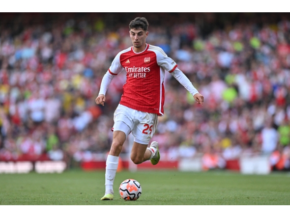 File photo: Arsenal's German midfielder #29 Kai Havertz runs with the ball during the English Premier League football match between Arsenal and Manchester United at the Emirates Stadium in London on September 3, 2023. (Photo by Glyn KIRK / AFP)

