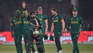 Pakistan's Mohammad Rizwan (C) celebrates after winning the Tri-Nation series third one-day international (ODI) cricket match between Pakistan and South Africa at the National Stadium in Karachi on February 12, 2025. (Photo by Asif HASSAN / AFP)
