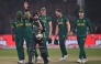 Pakistan's Mohammad Rizwan (C) celebrates after winning the Tri-Nation series third one-day international (ODI) cricket match between Pakistan and South Africa at the National Stadium in Karachi on February 12, 2025. (Photo by Asif HASSAN / AFP)
