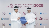 Doha Bank Group CEO Sheikh Abdulrahman bin Fahad bin Faisal Al Thani and QEF President Badr bin Mohammed Al Darwish during the sponsorship signing ceremony.