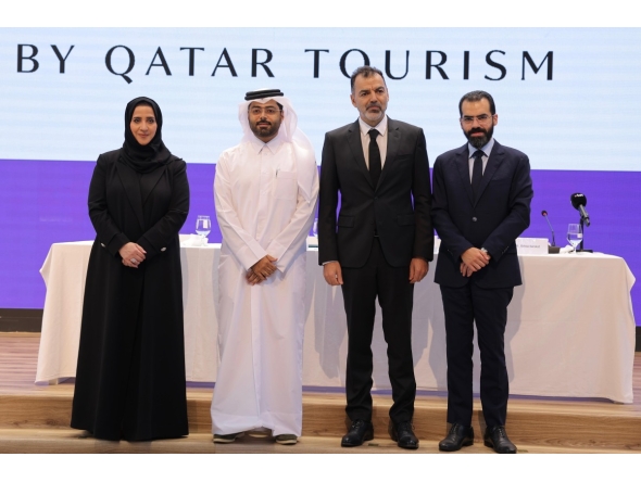 Chief of Tourism Development at Qatar Tourism, Omar Al Jaber (Scond left); Chief Executive Officer, GCC, at Ipsos, Panicos Ioannides (third left); and Managing Director at Ipsos, Bahaa Barakat (fourth left) during the launch of ‘Taste of Qatar’ programme yesterday.