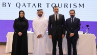 Chief of Tourism Development at Qatar Tourism, Omar Al Jaber (Scond left); Chief Executive Officer, GCC, at Ipsos, Panicos Ioannides (third left); and Managing Director at Ipsos, Bahaa Barakat (fourth left) during the launch of ‘Taste of Qatar’ programme yesterday.