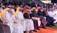 Chairman of Qatar Tourism H E Saad bin Ali Al Kharji (fourth left) and Qatar Airways Group CEO  Engr  Badr Mohammed Al Meer (third left) and other dignitaries at the event yesterday.