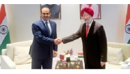 Minister of State for Energy Affairs and President and CEO of QatarEnergy, H E Eng. Saad bin Sherida Al Kaabi with Minister of Petroleum and Natural Gas in the Republic of India, H E Hardeep Singh Puri during the India Energy Week 2025.