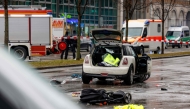 Members of the emergency services work at the scene where a car drove into a crowd in the southern German city of Munich on February 13, 2025 leaving several people injured, police said. Photo by Michaela STACHE / AFP