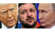 This combination of pictures created on February 12, 2025 shows US President Donald Trump in Washington, DC, on February 11, 2025, Ukraine's President Volodymyr Zelensky in Brussels on December 19, 2024, and Russian President Vladimir Putin in Moscow on January 17, 2025. (Photo by various sources / AFP)
