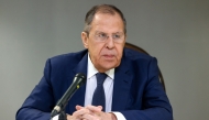 This handout picture taken and released by the Russian Foreign Ministry shows Russia's Foreign Minister Sergey Lavrov giving a press conference after the meeting with US Secretary of State, National Security Advisor and Middle East envoy at Riyadh's Diriyah Palace on February 18, 2025. (Photo by Handout / Russian Foreign Ministry / AFP) 