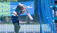 Bangladesh's captain Najmul Hossain Shanto plays a shot during a practice session in Dubai on February 19, 2025, a day ahead of their ICC Champions Trophy cricket match against India. (Photo by Jewel Samad / AFP)
 