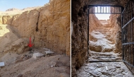 These handout pictures released by the Egyptian Ministry of Antiquities on February 19, 2025 show the entrance to the tomb of King Thutmose II in Luxor in southern Egypt. (Photo by Egyptian Ministry of Antiquities / AFP)