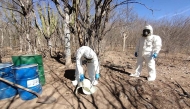 This handout picture released on February 17, 2025, by the Mexican Army shows Mexican soldiers dressed in biosecurity suits dismantling a drug production laboratory in Cosala, Sinaloa State, Mexico. (Photo by Handout / MEXICAN ARMY / AFP)