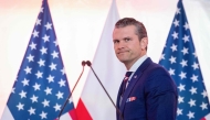 (Files) US Defence Secretary Pete Hegseth arrives for a press conference at the Ministry of Defence headquarters in Warsaw on February 14, 2025. (Photo by Wojtek Radwanski / AFP)
 