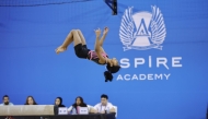 A gymnast in action yesterday.