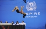 A gymnast in action yesterday.