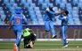 India's Axar Patel (2R) celebrates with Kuldeep Yadav (R) after taking the wicket of Pakistan's Imam-ul-Haq (2L) during the ICC Champions Trophy cricket match between Pakistan and India in Dubai on February 23, 2025. (Photo by Jewel Samad / AFP)