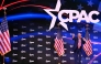 US President Donald Trump dances after speaking at the annual Conservative Political Action Conference (CPAC) in Oxon Hill, Maryland, on February 22, 2025. (Photo by Roberto Schmidt / AFP)