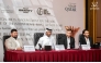 Qatar’s high jumper and What Gravity Challenge Tour founder Mutaz Barshim speaks during the during 2025 Gravity Challenge Tour launch in Doha. What Gravity Challenge CEO Omar Shamiyeh (left), Hochsprung, Heilbronn Chairman Oliver Blumenstock and Heilbronn City representative Altin Zhegrova (right) are also present.
