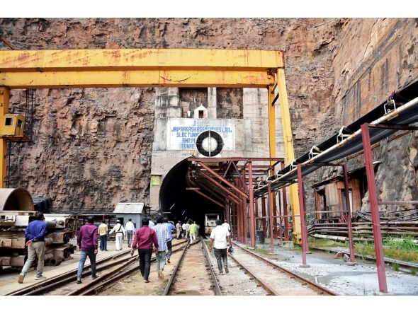 A general view shows a section of the Srisailam Left Bank Canal (SLBC) project tunnel, a day after a portion of the tunnel collapsed at Nagarkurnool district in India's Telangana state on February 23, 2025. Photo by AFP