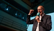 Friedrich Merz, leader of Germany's conservative Christian Democratic Union (CDU) and his party's main candidate for Chancellor addresses supporters at the electoral evening in Berlin on February 23, 2025. (Photo by Odd Andersen / AFP)