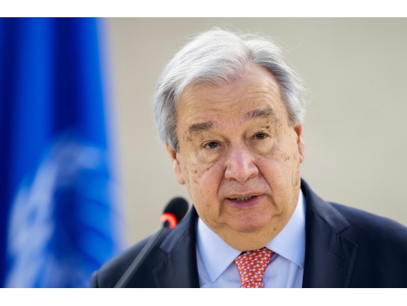 UN Secretary-General Antonio Guterres delivers a speech at the opening of the 58th session of the United Nations Human Rights Council in Geneva, on February 24, 2025. (Photo by Fabrice COFFRINI / AFP)