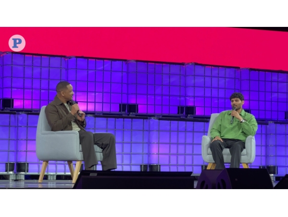 Will Smith and Jay Shetty during a session on the second day of the Web Summit Qatar at Doha Exhibition and Convention Centre. Photo by Oussama Abbassi/ The Peninsula