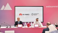 CEO of Media City Qatar, Eng. Jassim Mohamed Al Khori and President of Huawei Gulf North Region, Rico Lin, at the MoU signing at Web Summit Qatar yesterday. 