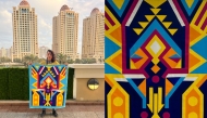 Moroccan artist Aicha Abouhaj with her 'Hikayat' artwork