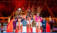 President of the Qatar Equestrian Federation and Vice-Chairman of the Organising Committee of the Championship Bader Al Darwish, Event Director Mohammed Jaber Al Khayarin and President of the Longines Global Champions Tour Jan Tops honoured the top three  finishing teams of the season-opening GCL of Doha.