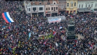 Protestors attend a demonstration in Nis on March 1, 2025, during a national rally organised by students over corruption after collapse of the Novi Sad train station. (Photo by Andrej Isakovic / AFP)