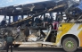 Handout picture released by Bolivian Police shows a man checking the wreckage of a bus that collided with another one on a highway near Uyuni, Bolivia on March 1, 2025. Photo by Handout / Bolivian Police / AFP