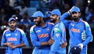 India's captain Rohit Sharma (2L) and his teammate Virat Kohli (2R) celebrate their team's win in the ICC Champions Trophy one-day international (ODI) cricket match between New Zealand and India at the Dubai International Stadium in Dubai on March 2, 2025. (Photo by FADEL SENNA / AFP)