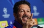 Atletico Madrid's Argentine coach Diego Simeone gestures during a press conference on the eve of the UEFA Champions League Round of 16 first leg football match between Real Madrid CF and Club Atletico de Madrid at the Metropolitano stadium in Madrid, on March 3, 2025. (Photo by Pierre-Philippe MARCOU / AFP)