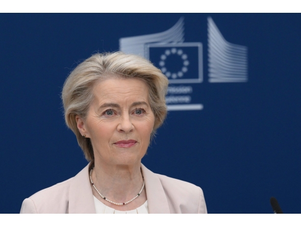 European Commission President Ursula von der Leyen gives a press conference after a 