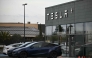 Tesla cars are seen parked in front of a Tesla dealership where 12 Tesla vehicles were damaged in a blaze caused by an alleged arson attack in the early hours of the morning, in Plaisance-du-Touch, near Toulouse, southwestern France, on March 3, 2025. (Photo by Lionel BONAVENTURE / AFP)
