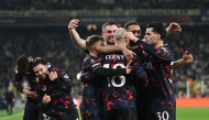 Rangers’ Czech midfielder #18 Vaclav Cerny (C) celebrates with teammates after scoring a goal during the UEFA Europa League round of 16 first-leg football match between Fenerbahce SK and Rangers FC (Glasgow Rangers) at the Sukru Saracoglu Stadium in Istanbul on March 6, 2025. (Photo by Ozan KOSE / AFP)
