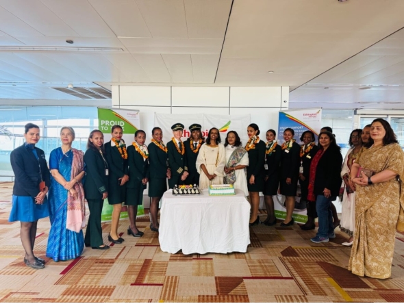 Ethiopian Airlines' all-women-operated flight arrives in Delhi. Pic by: flyethiopian on X.