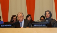 Minister of Social Development and Family H E Buthaina bint Ali Al Jabr Al Nuaimi, Secretary-General of the United Nations, H E Antonio Guterres during the annual ministerial meeting