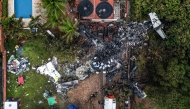 This photo shows an aerial view of the wreckage of an airplane that crashed with 61 people on board in Vinhedo, Sao Paulo State, Brazil, on August 10, 2024. Photo by Nelson ALMEIDA / AFP