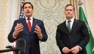 US Secretary of State Marco Rubio (L) and US National Security Advisor Mike Waltz (R) speak with the media following meetings with a Ukrainian delegation in Jeddah, Saudi Arabia, March 11, 2025. (Photo by Saul Loeb / POOL / AFP)